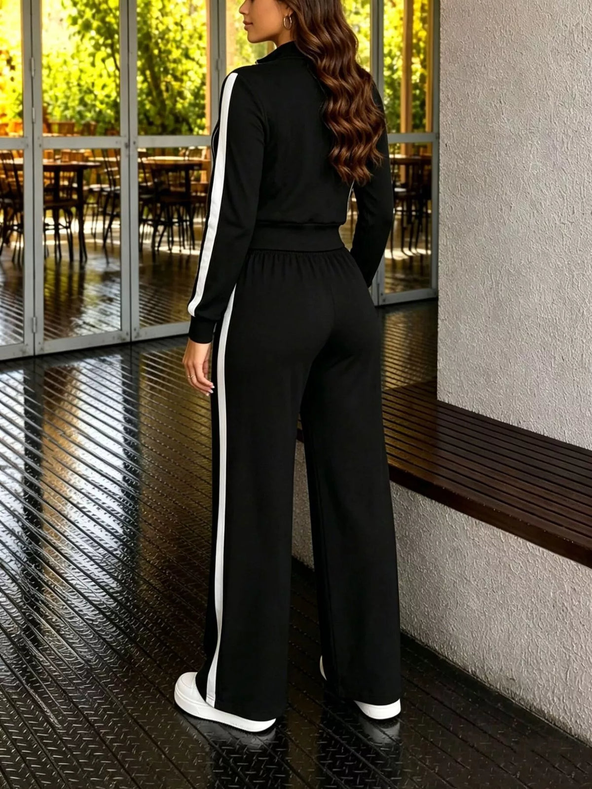 Contrast Zip Up Top and Pants Set