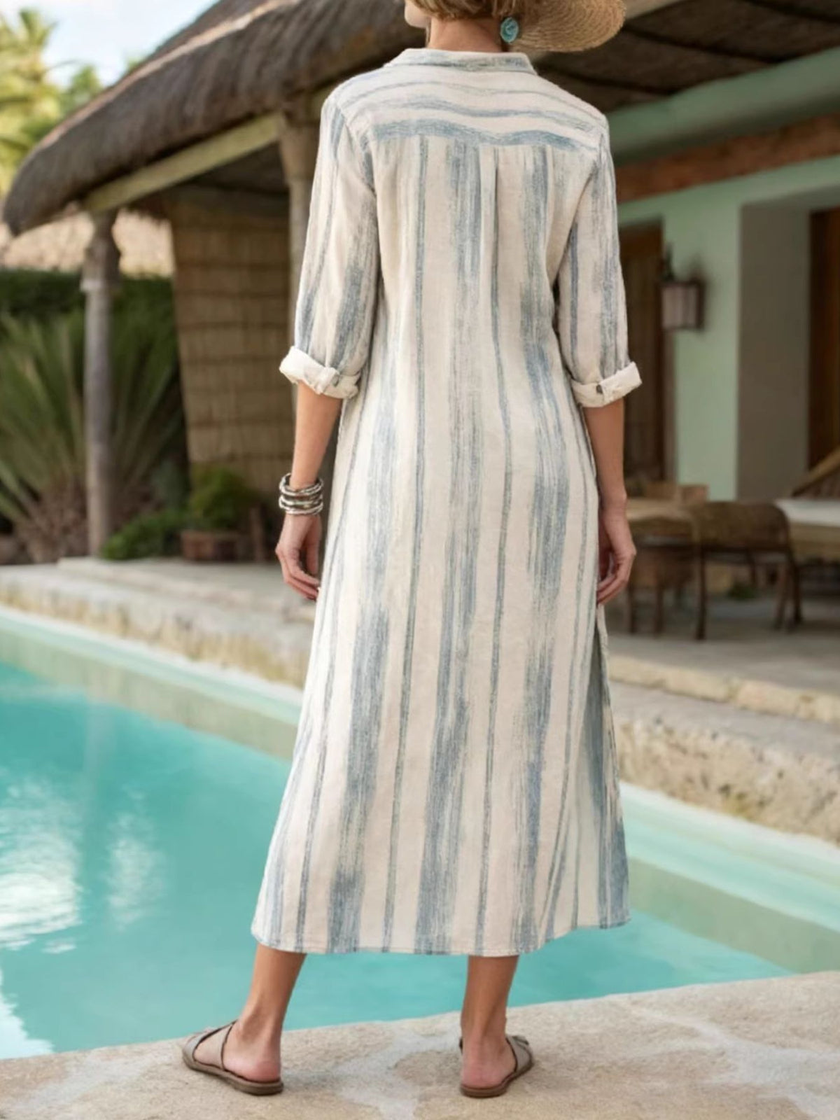 Striped Button-Down Midi Dress