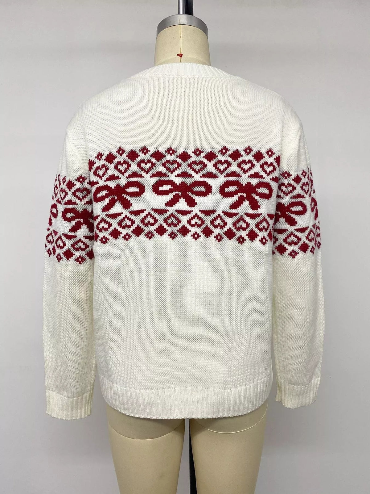 Bow Pattern Long Sleeve Christmas Sweater