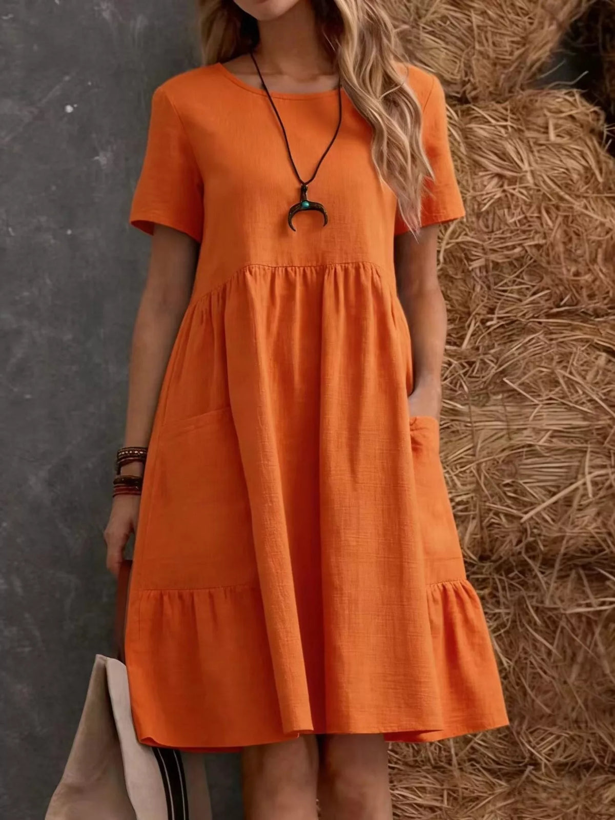 Full Size Casual Loose Fit Tiered Ruffle Hem Dress Plus Size