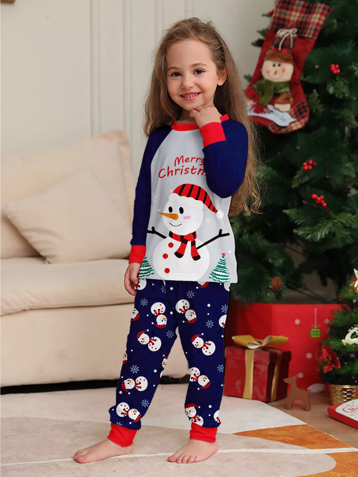 Full Size Family Matching Christmas Snowman Print Pajama Set Plus Size