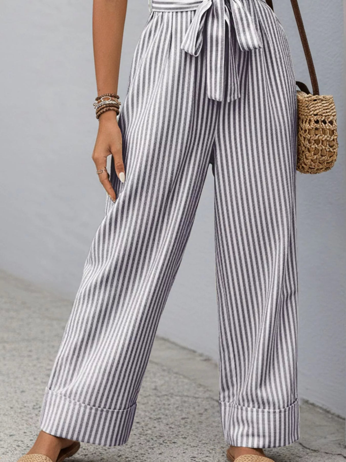 Sleeveless Striped V-Neck Jumpsuit