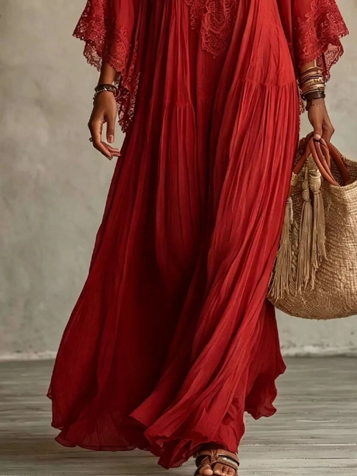Lace Trim V-Neck Maxi Dress | Feminine Boutique Style