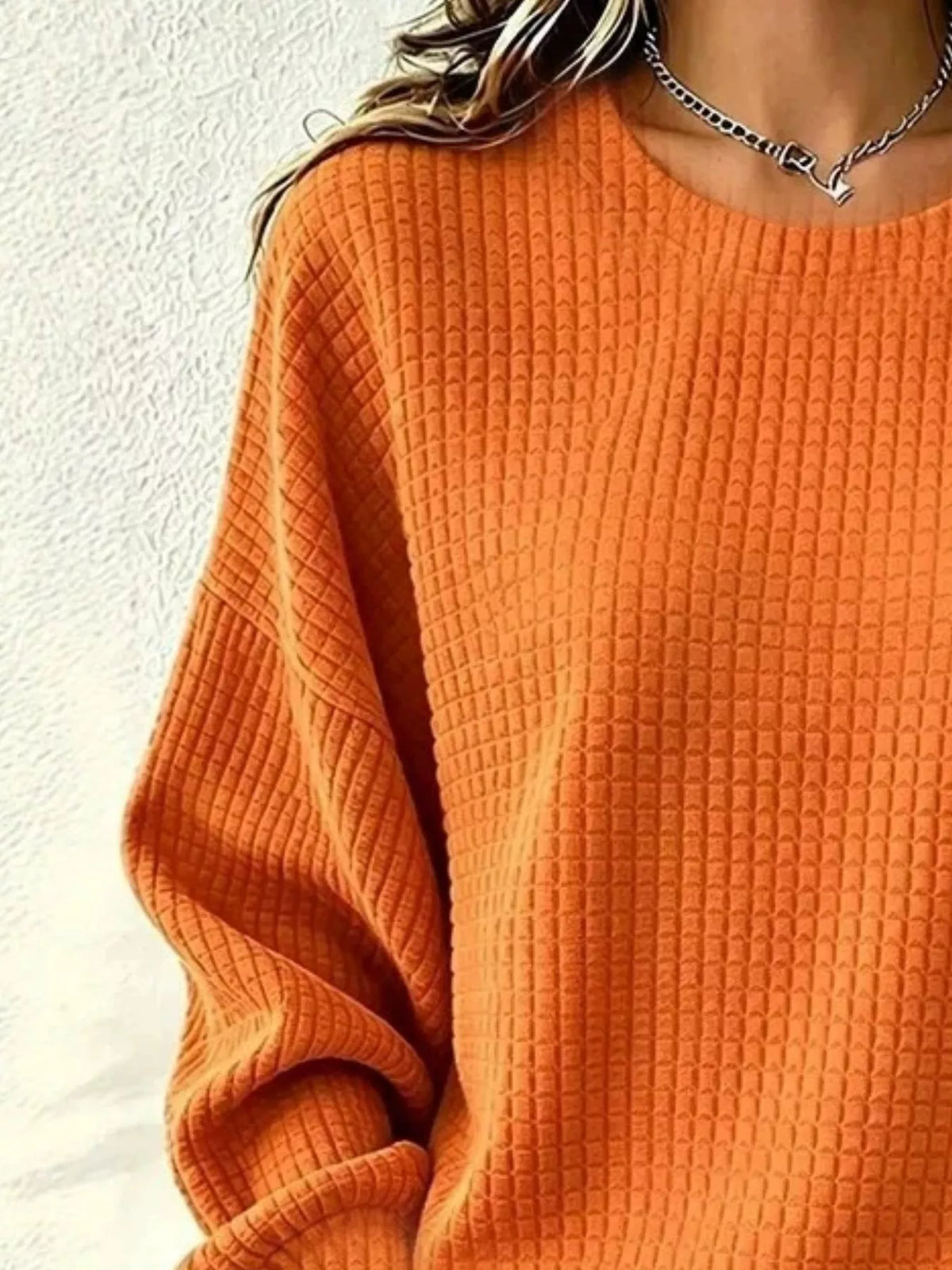 Full Size Waffle Knit Long Sleeve Crew Neck Sweatshirt Plus Size