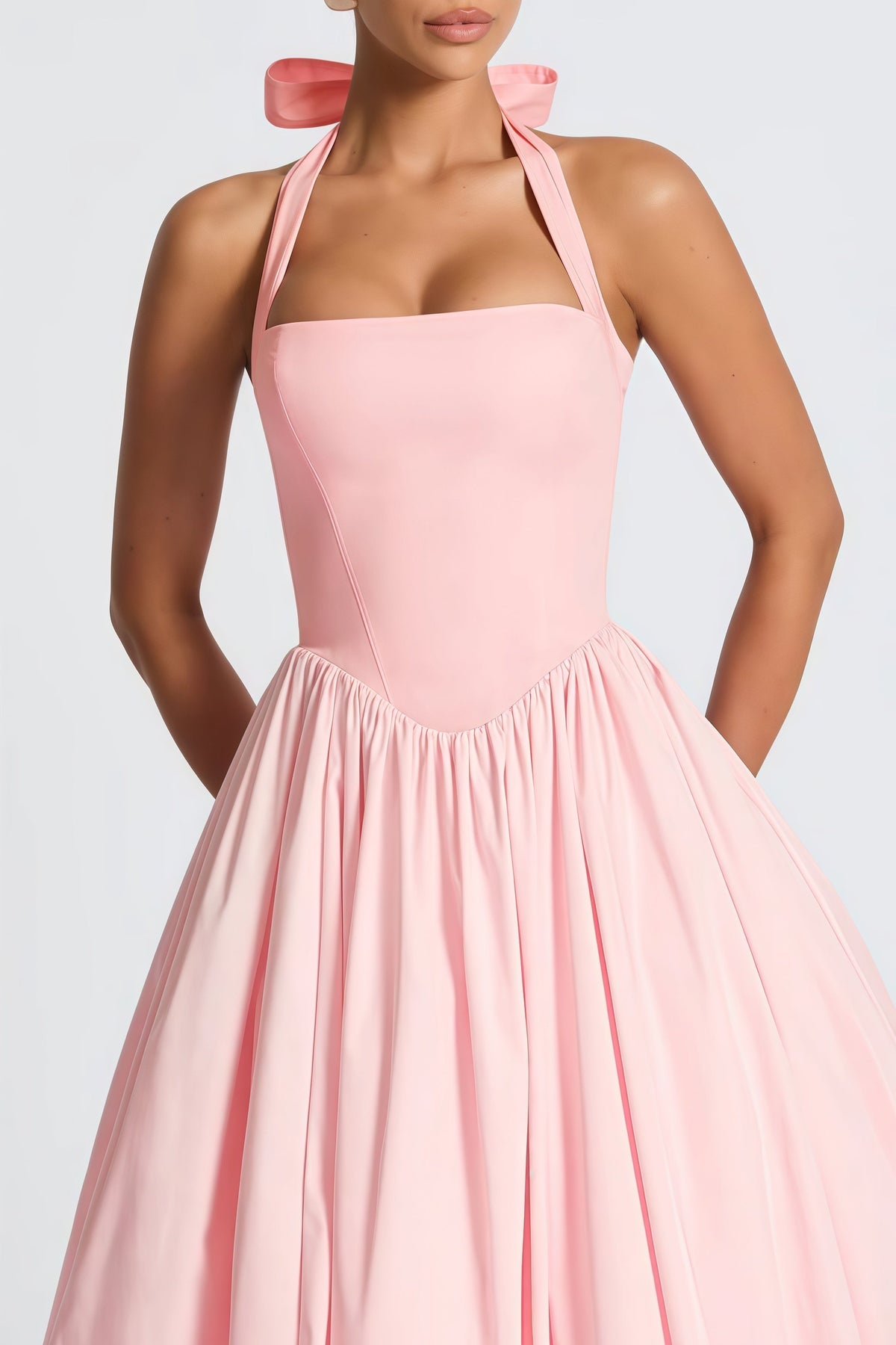 Eponine Pink Layered Flared Hem Midi Dress