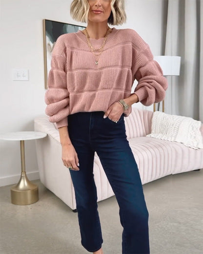 Clidress O Neck Bubble Look Pullover Sweater