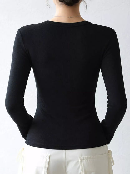 Minimalist Slim-Fit Long Sleeve Crew Neck T-Shirt