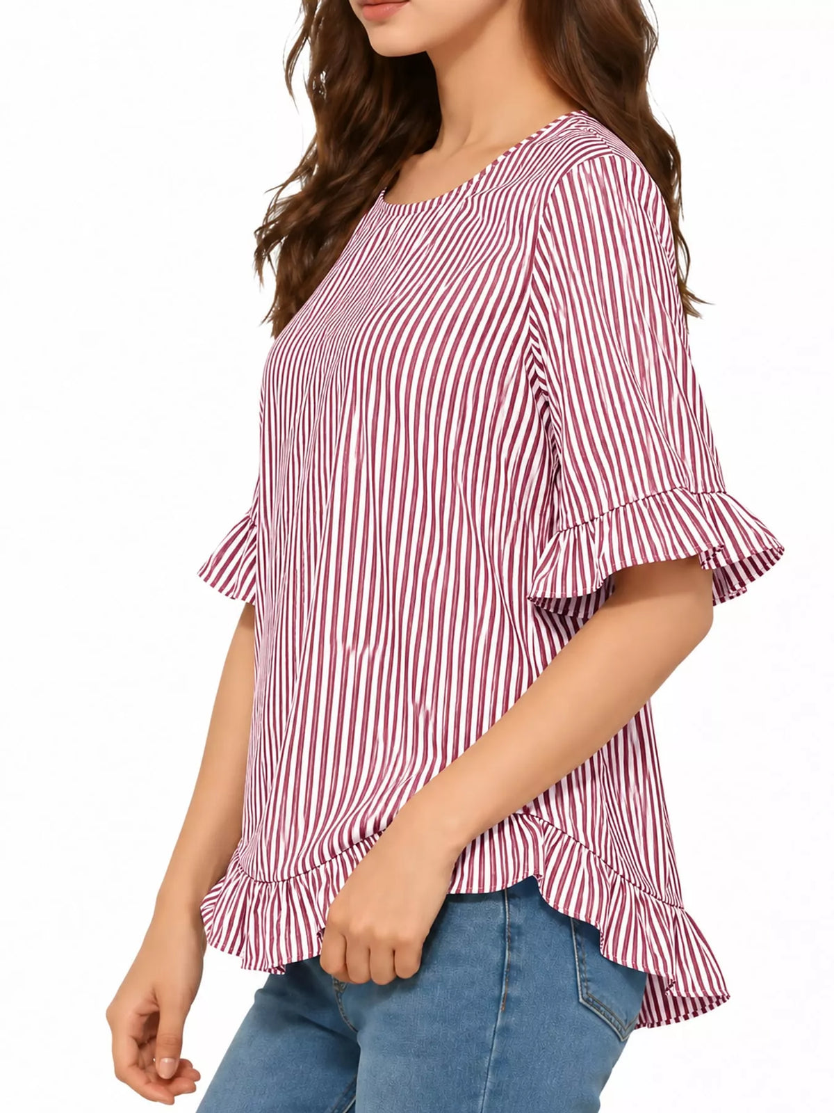 Ruffle Hem Half Sleeve Blouse