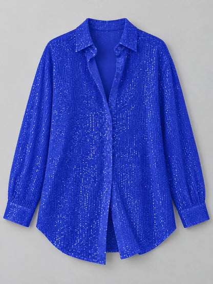 Full Size Sequin Button-Down Shirt Plus Size
