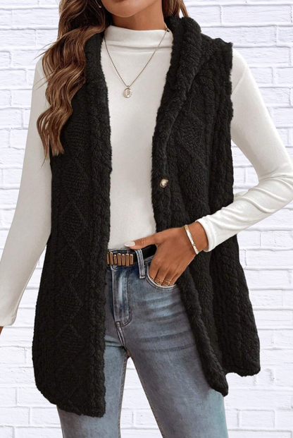Cozy Sherpa Fleece Hooded Vest Coat Black