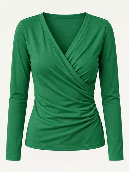 Full Size Surplice Long Sleeve T-Shirt Plus Size