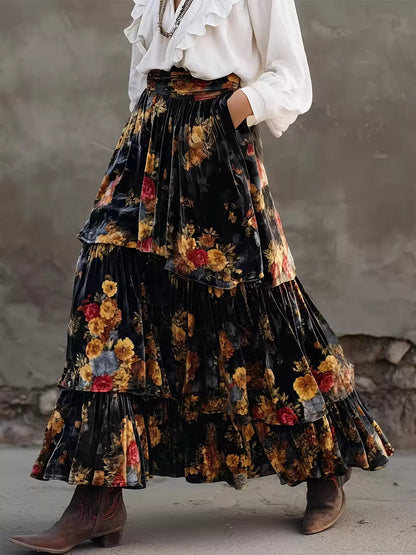 Floral Tiered Maxi Skirt
