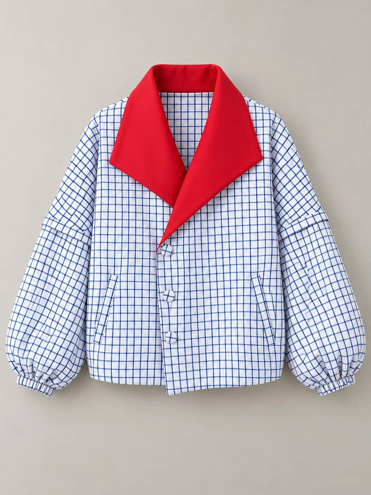 Contrast Lapel Plaid Casual Jacket