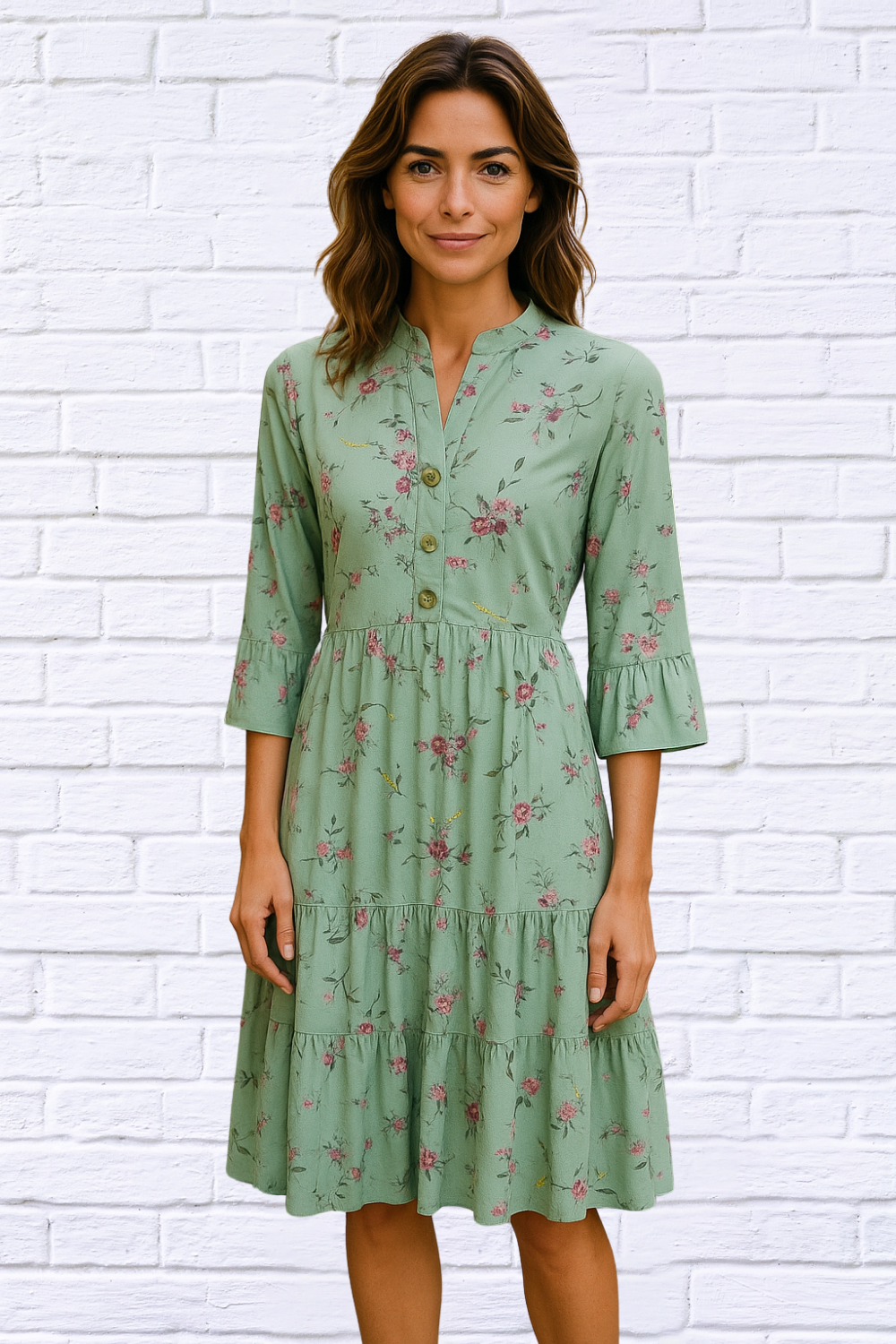 BabyDoll Dress - Pale Green and Pink Floral
