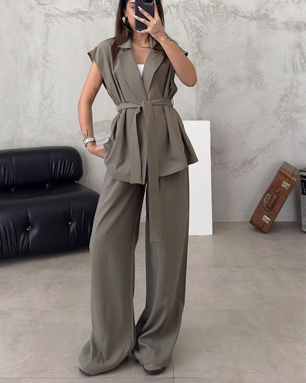 Clidress Sleeveless Strap Top & Pants Suit Set