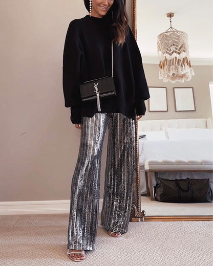 Clidress Sequin Wide Leg Sparkle Pants