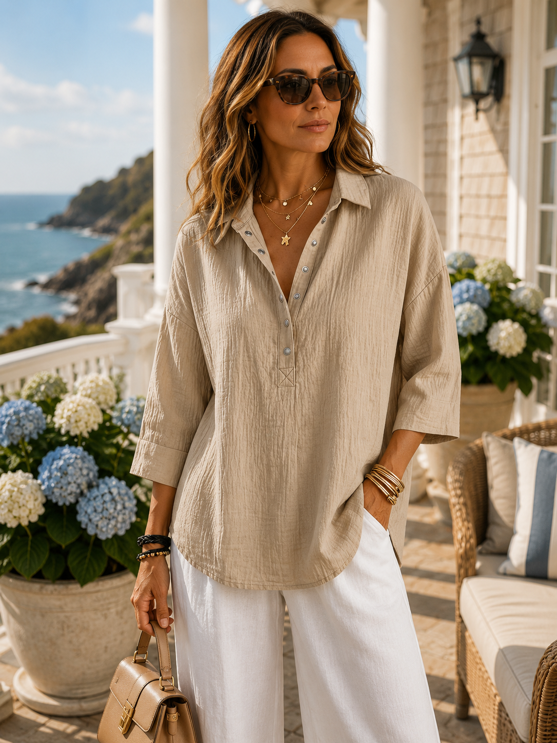 Plus Size 34 Sleeve Blouse For Women