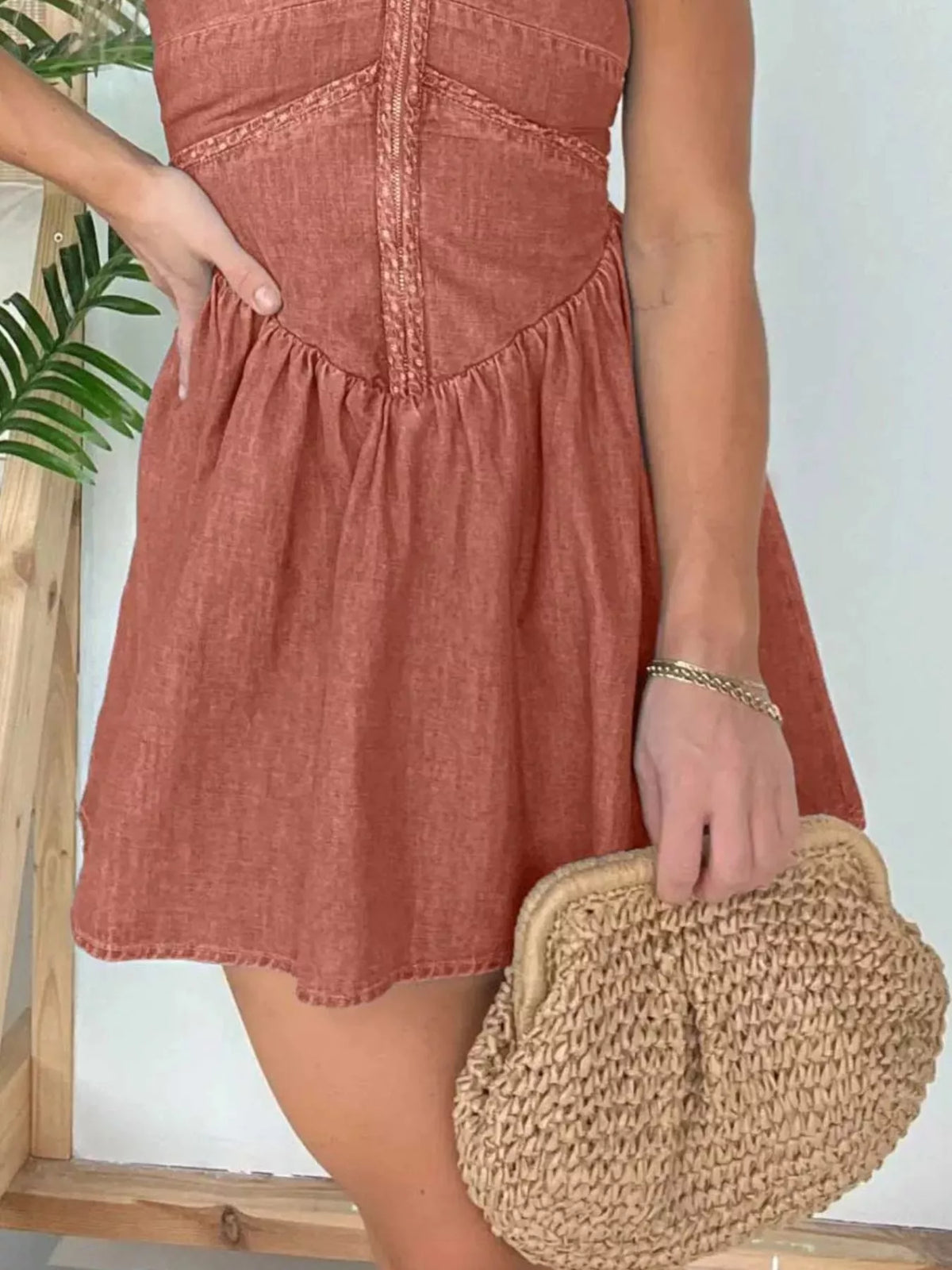 Full Size Denim Halter Neck Mini Dress Plus Size