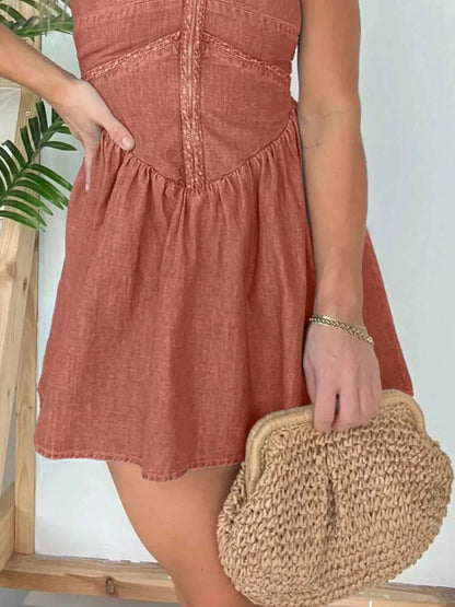 Full Size Denim Halter Neck Mini Dress Plus Size