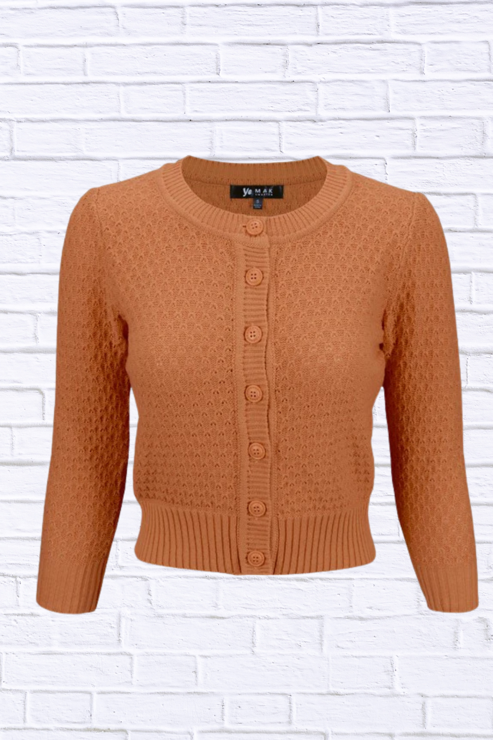 3/4 Sleeve Cute Pattern Cropped Cardigan Sweater Dusty Orange