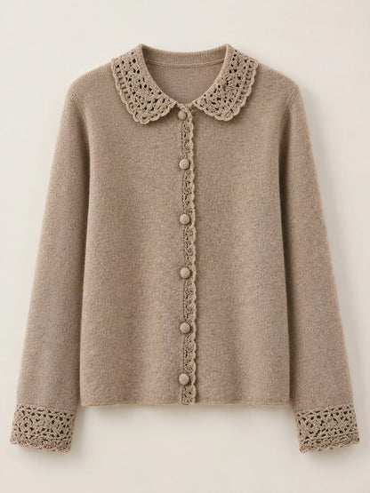 Lace-Collar Button Down Knit Cardigan
