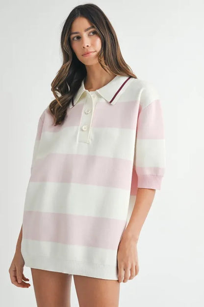 MABLE Oversized Stripe Polo Collar Sweater
