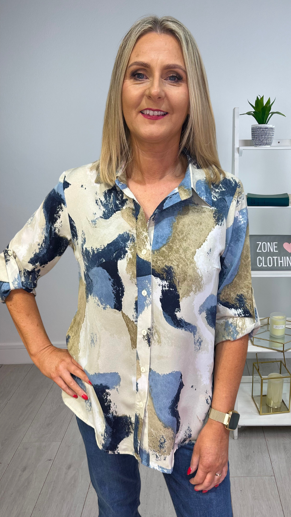 Denim/Navy Print Shirt
