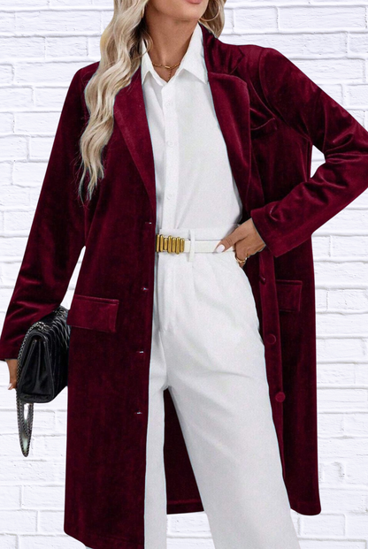 Lapel Collar Long Sleeve Longline Coat