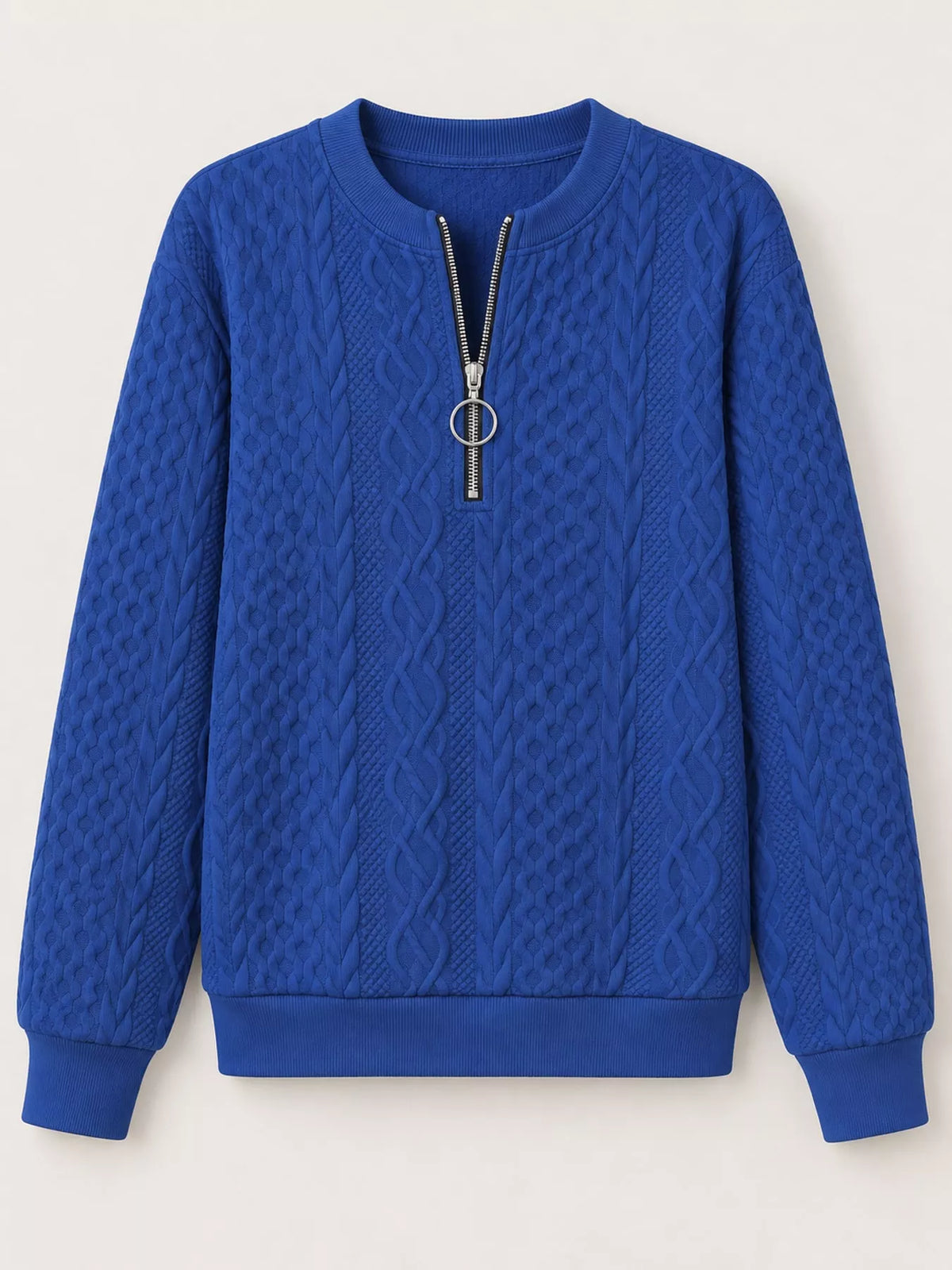 Full Size Quarter-Zip Cable Knit Sweatshirt Plus Size