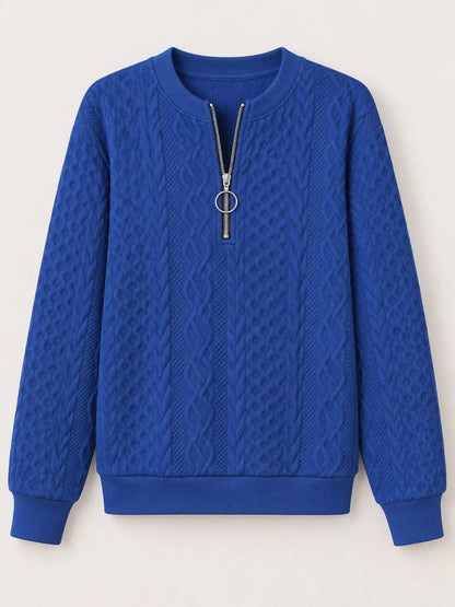 Full Size Quarter-Zip Cable Knit Sweatshirt Plus Size