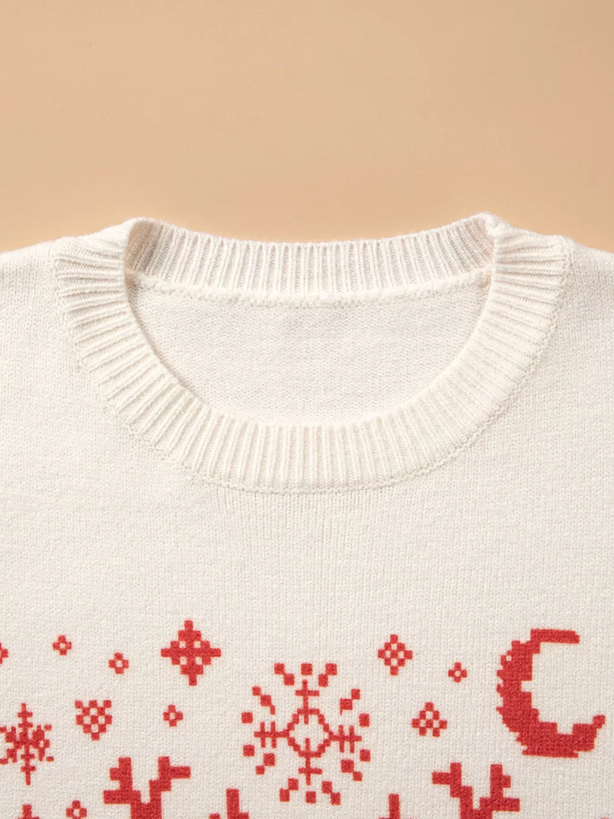 Pixel Snowflake Reindeer Christmas Round Neck Casual Sweater