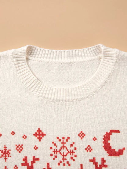 Pixel Snowflake Reindeer Christmas Round Neck Casual Sweater