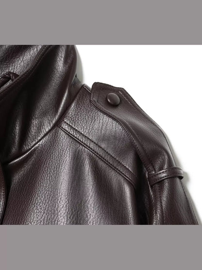 Faux Leather Cropped Bomber Jacket