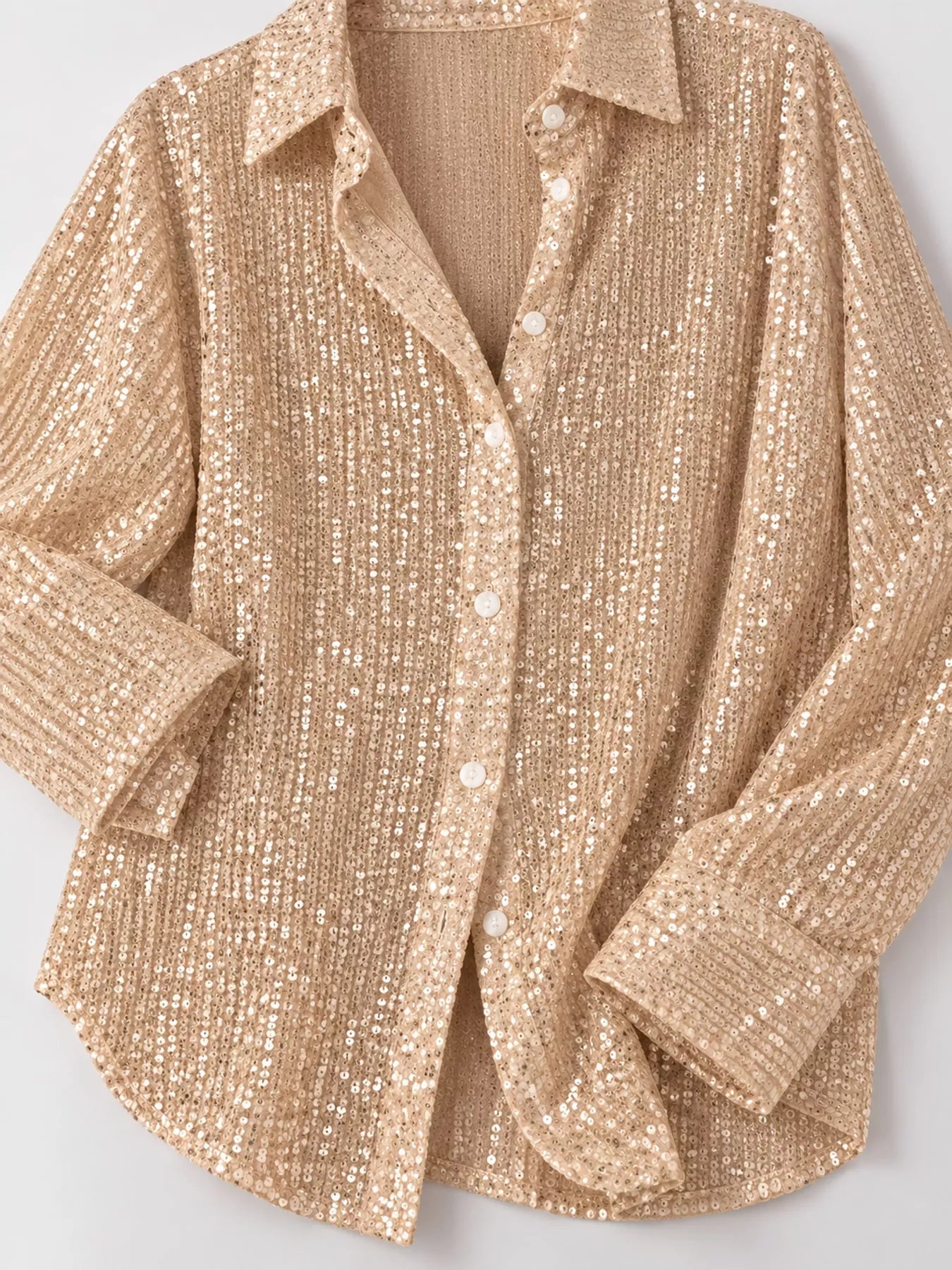 Full Size Sequin Button-Down Shirt Plus Size