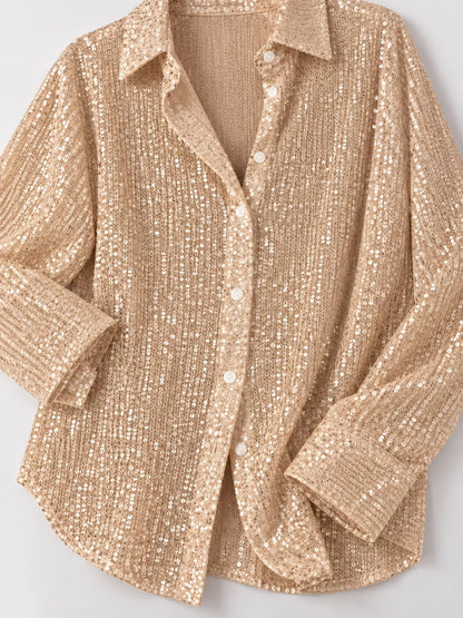 Full Size Sequin Button-Down Shirt Plus Size
