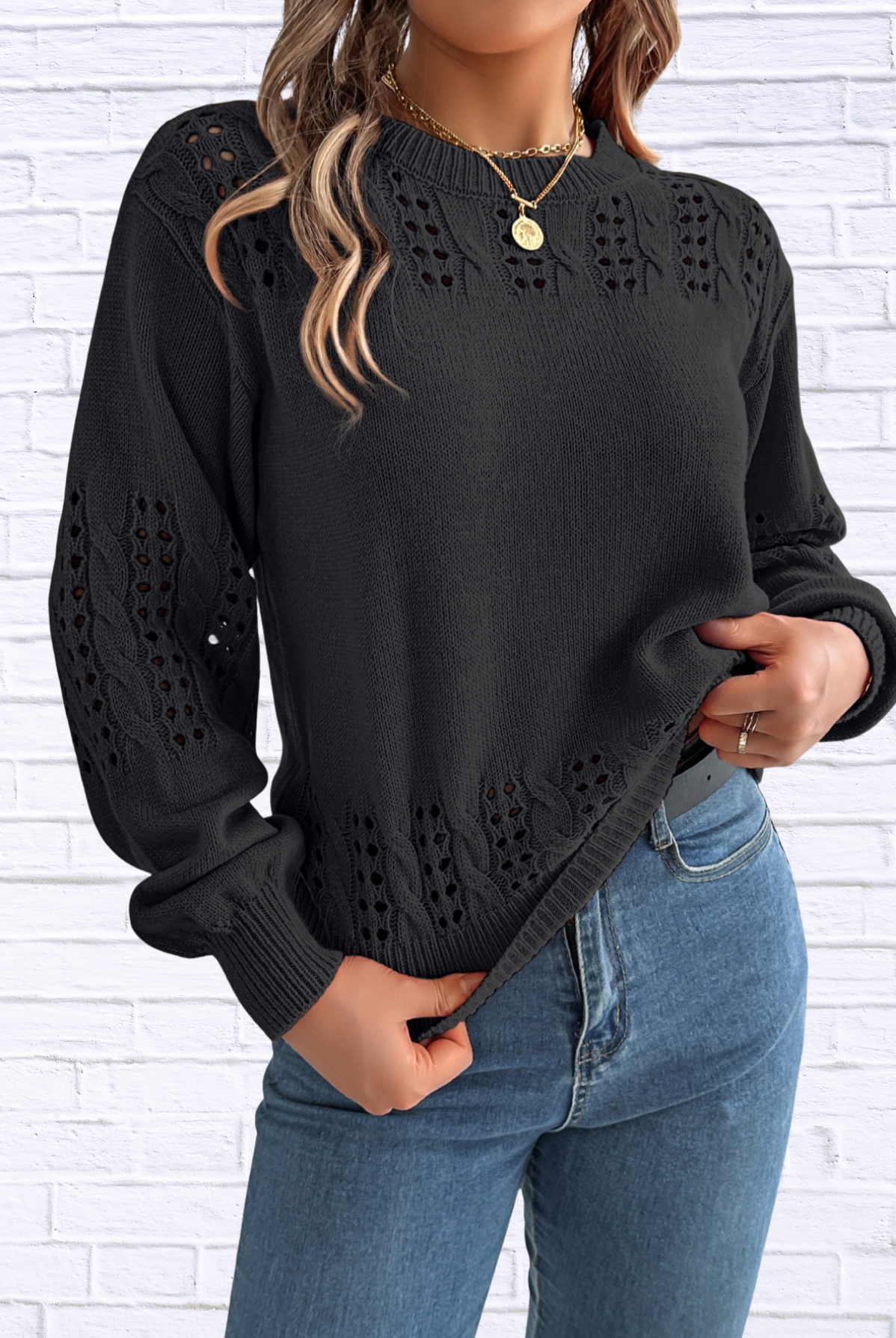 Hollow Out Eyelet Long Sleeve Sweater
