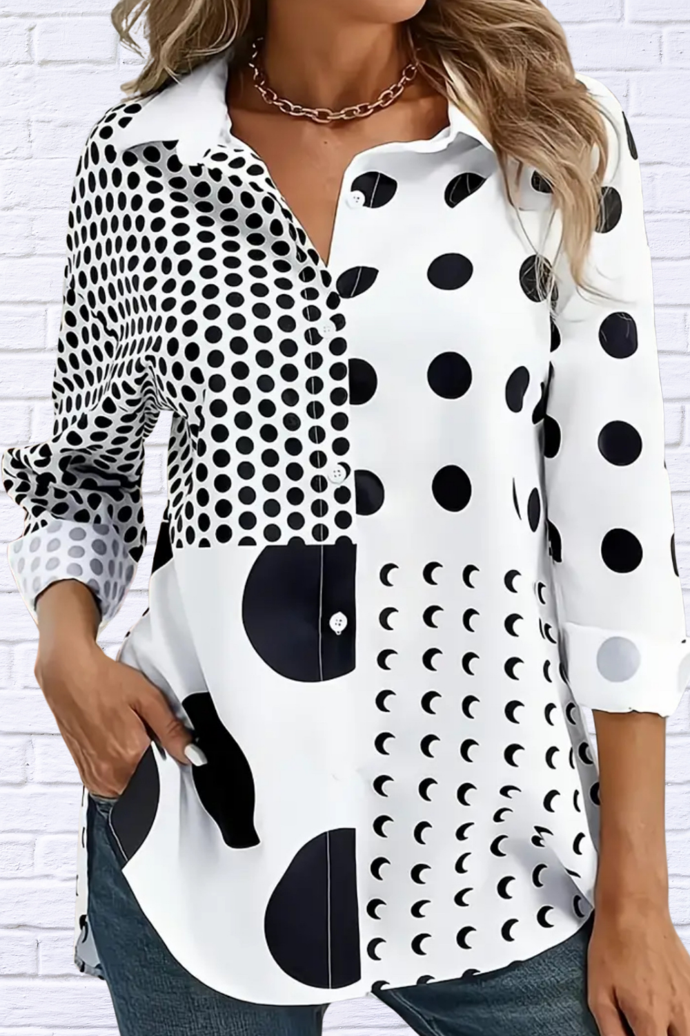 Artistic Black and White Collared Button-Up Shirt Extra Extra Large