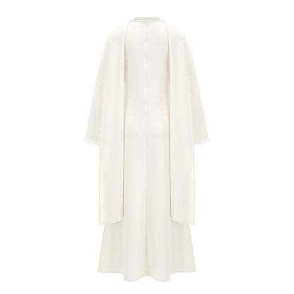 Piroska White Pearl Trim Shawl Detail Maxi Dress
