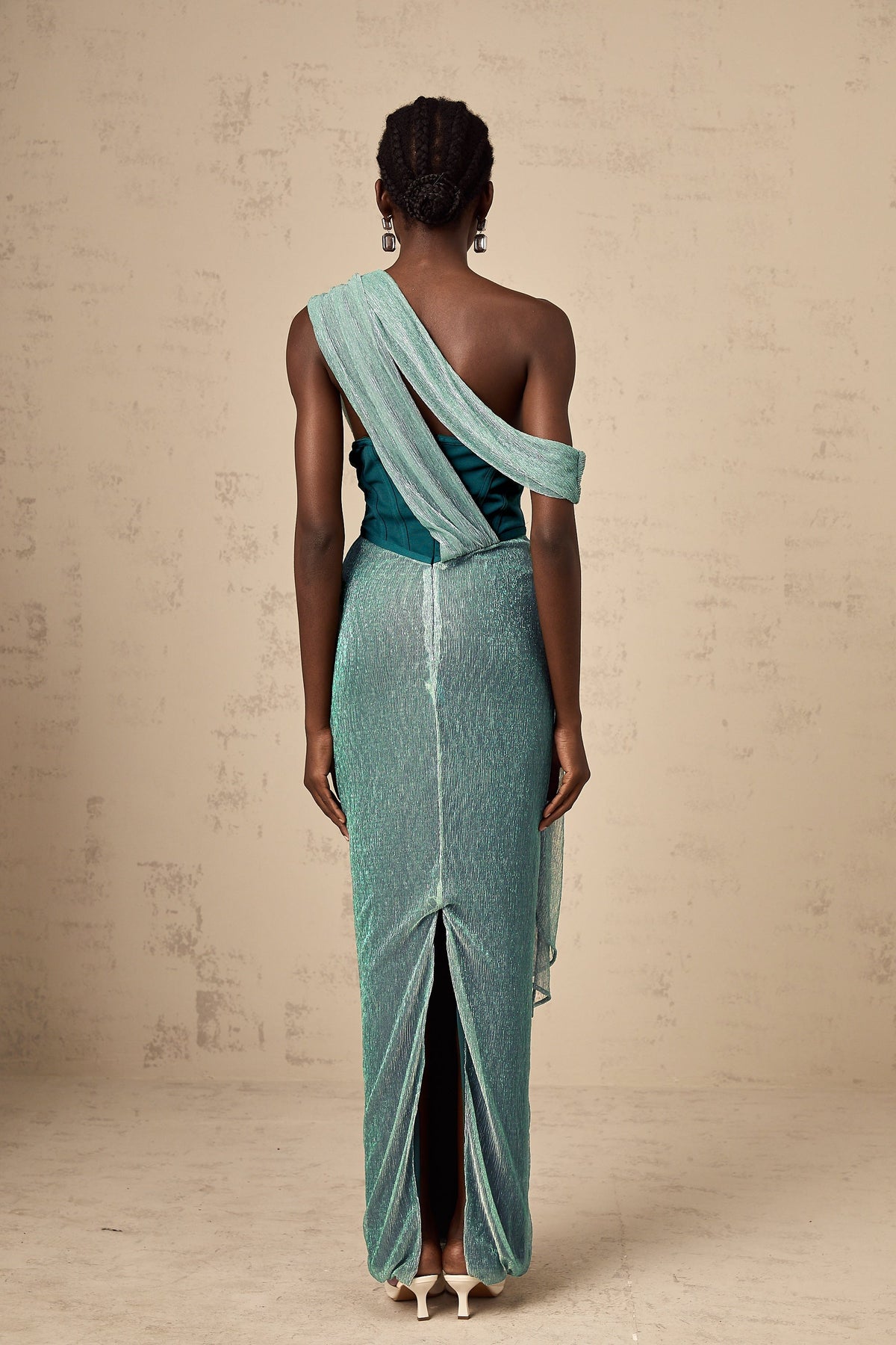 Delphine ribbon-design corset maxi dress in Green