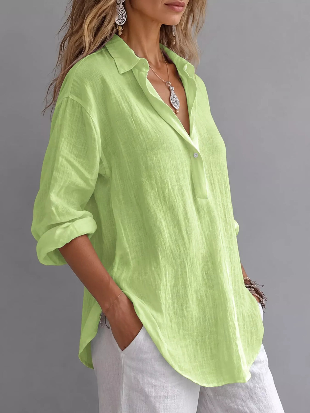 Collared Neck Long Sleeve Blouse
