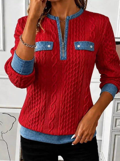 Plus Size Cable-Knit Quarter-Zip Sweatshirt