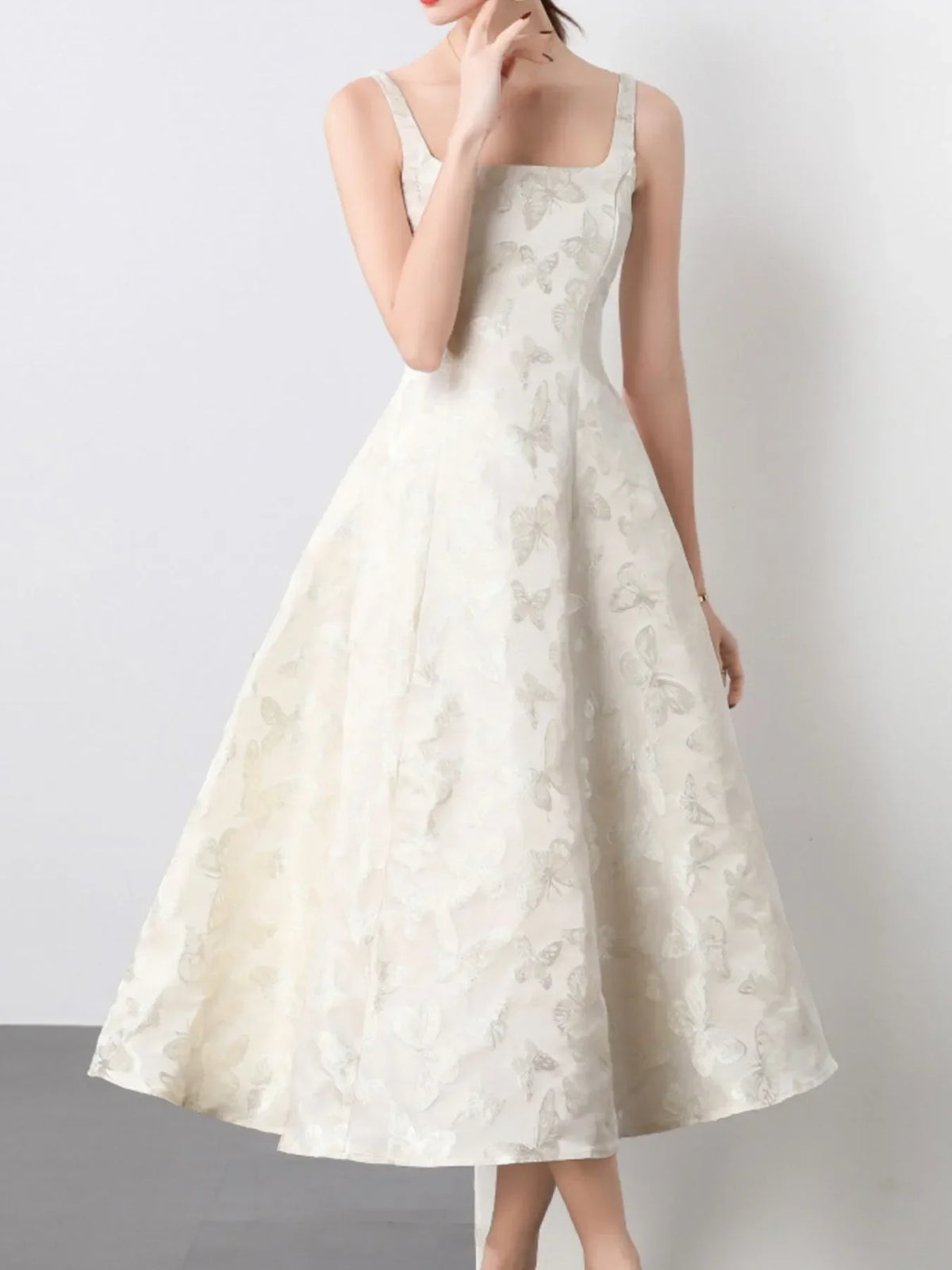 Butterfly Pattern A-Line Sleeveless Midi Dress