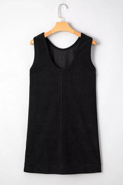 Corduroy Patch Pocket Sleeveless Mini Dress