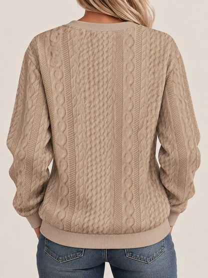 Full Size Quarter-Zip Cable Knit Sweatshirt Plus Size