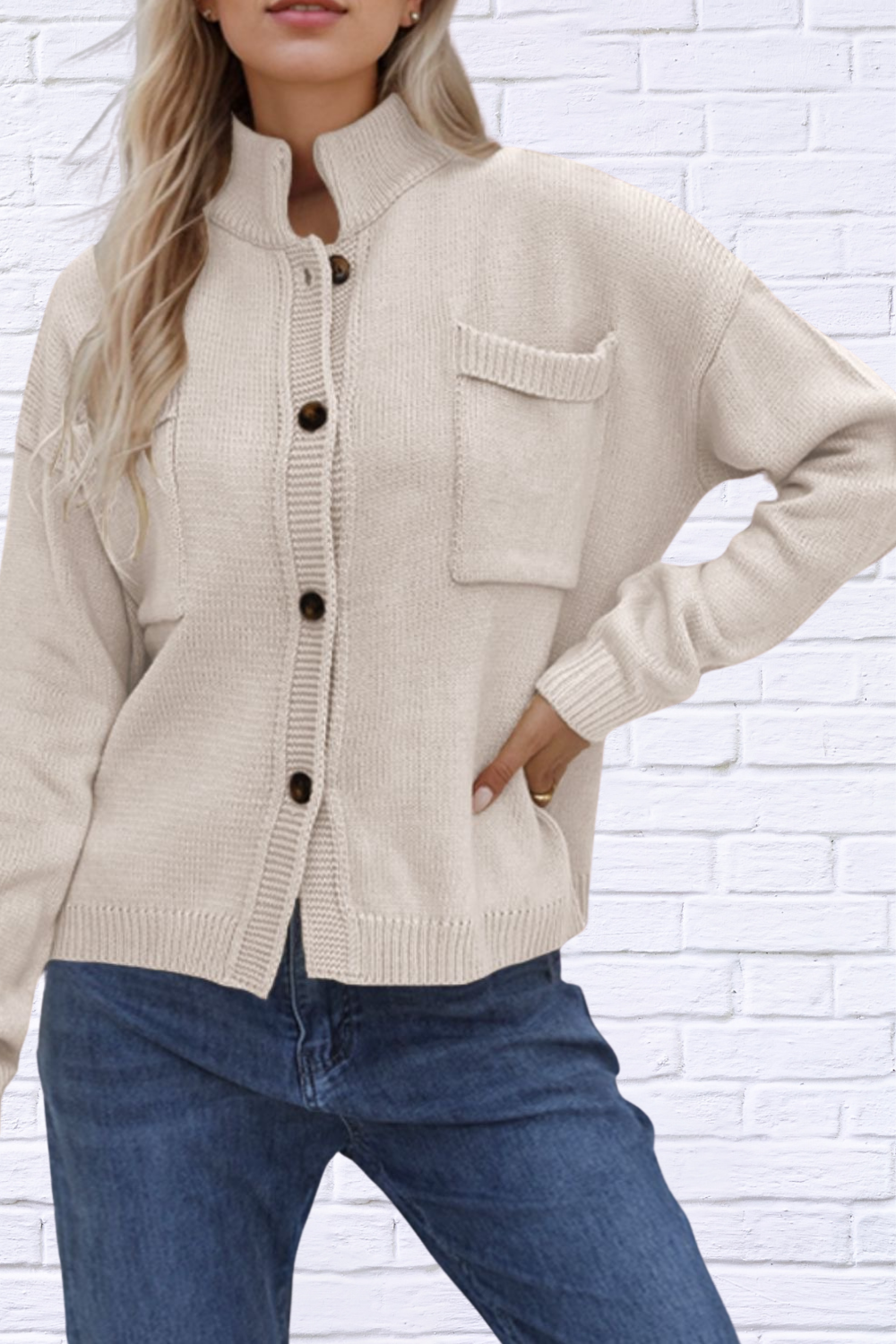 Button Up Long Sleeve Cardigan Cream