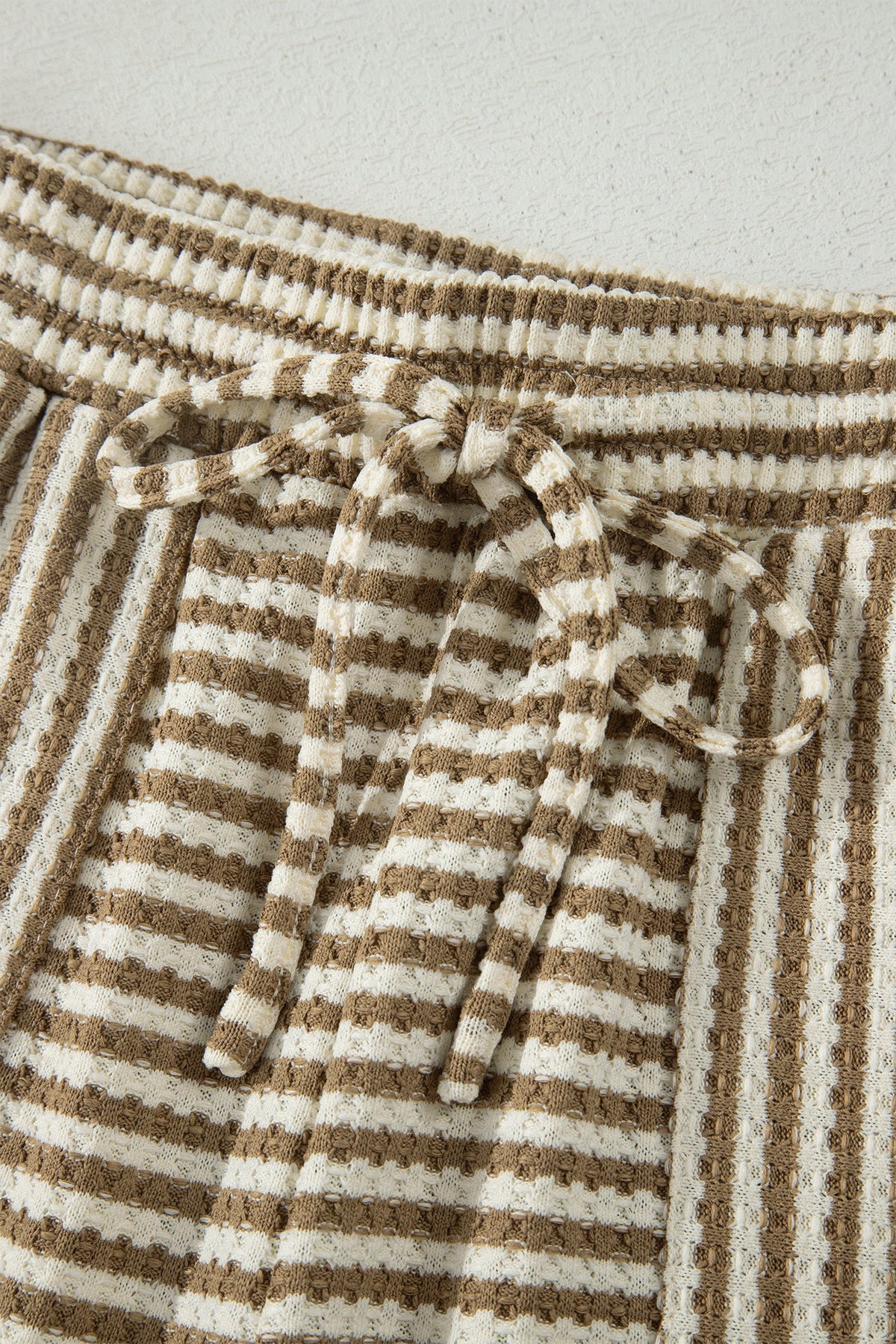Brown Stripe Breathable Textured Knit Short 2pcs Set
