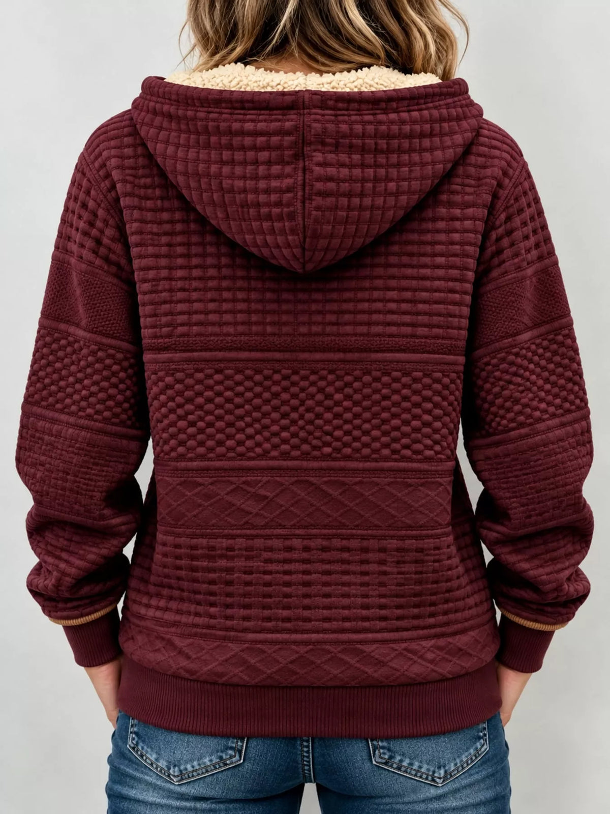 Plus Size Half Zip Hoodie with Textured Detail | S–4XL