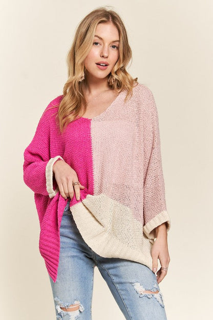 Adora Side Slit Color Block Long Sleeve Sweater