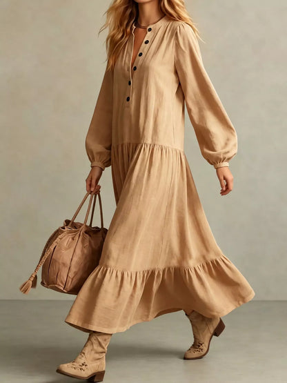 Button Front Tiered Maxi Dress