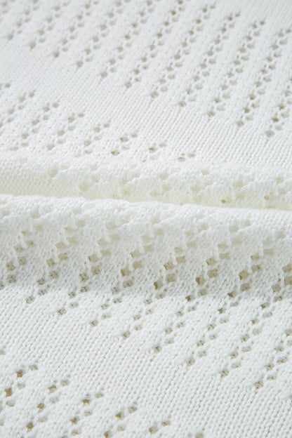 3/4 Sleeve Open Knit Mesh Detail Pullover Sweater